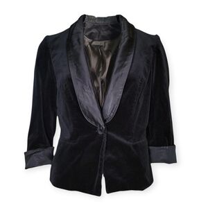Vintage Velvet Blazer With Satin Collar Black Medium Goth 90s Y2K Holiday